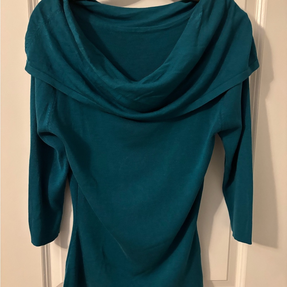 Teal Cowl Neck Sweater with Long Sleeves